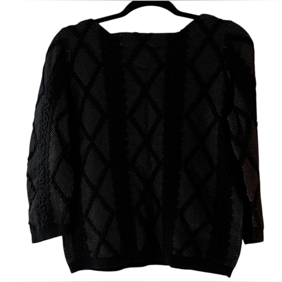 Worthington Sweaters - Worthington Black Embroidered Overlay Quarter Sleeve Sweater Diamond Pattern L